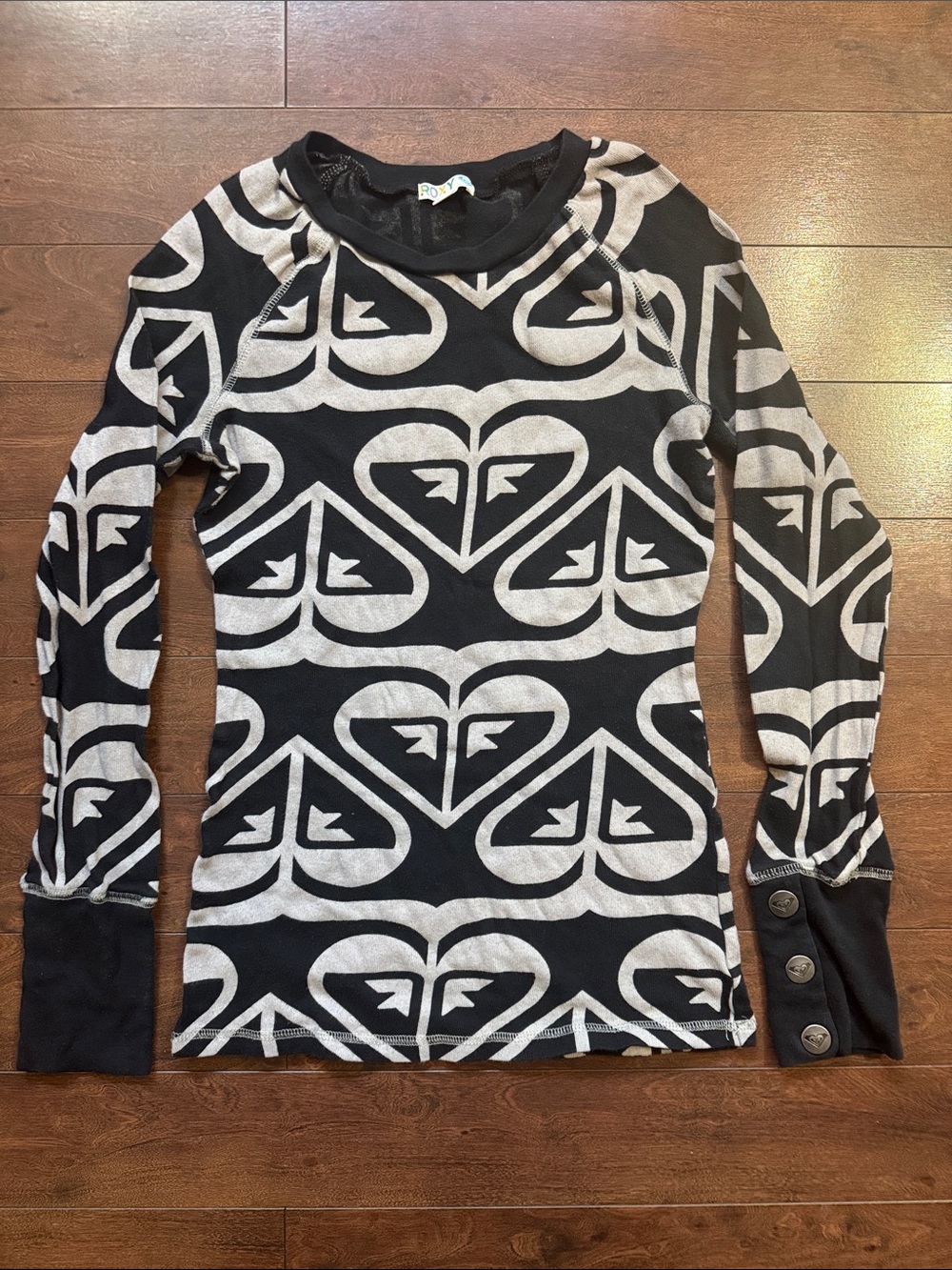 Roxy Black & White Logo Print Long Sleeve Tee